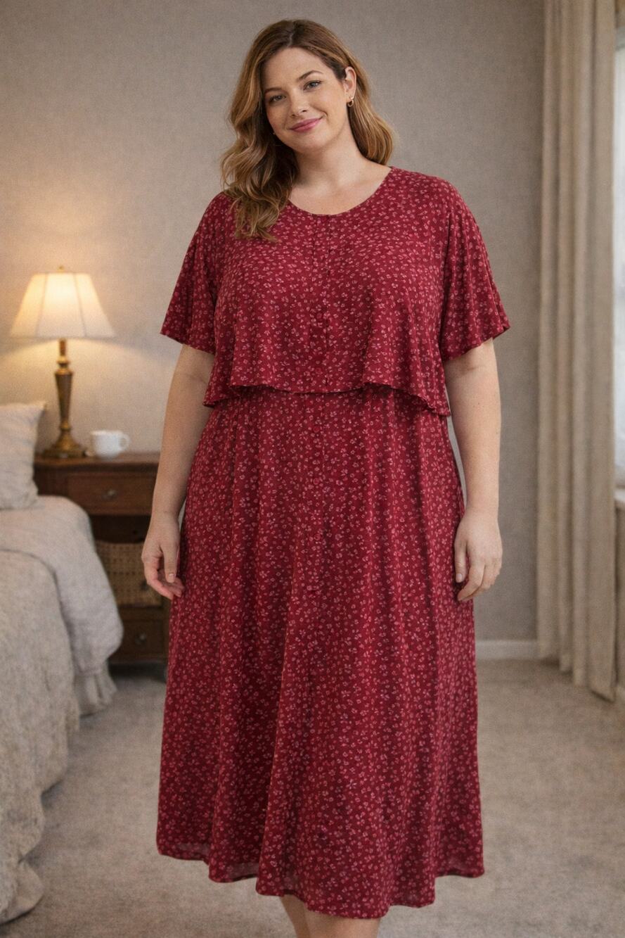 Vintage 90s Fashion Bug Red Floral Rayon Dress 24 Tall Plus Size Cottagecore